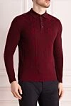 Billionaire Wool long sleeve polo burgundy for men - Embossed pattern. Long sleeve. 100% wool. Buttons. Country of manufacture: Italy. Care: specialized cleaning - photo 3