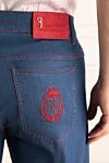 Billionaire Blue cotton jeans for men - red embroidery, contrast stitching. 98% cotton, 2% elastane. Closure: button, zipper. Three side pockets on the front, two pockets on the back. Country of manufacture: Italy. Care: specialized cleaning - photo 5