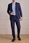 Костюм мужской синий Corneliani - Декор:шлица;. 100% шерсть. пуговицы/крючок, пуговицы;. нагрудный карман, два боковых кармана с клапанами;. Карманы (внутренние): три кармана;. карман под поясом, два боковых кармана, два кармана сзади с клапанами на пуговицах;. 100% купро;. Подкладка деталей: 100% вискоза,/100% хлопок;. Страна производитель: Италия. Уход: специализированная чистка - фото 2