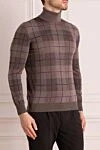 Bilancioni Men's golf in wool, silk and cashmere beige - cage pattern. High neck. 94% wool, 3% silk, 3% cashmere. Country of manufacture: Italy. Care: specialized cleaning - photo 3