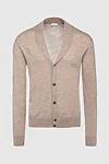 Bilancioni Men's cardigan made of wool and cashmere, beige - Embroidered brand logo. Turn-down collar. 70% wool, 30% cashmere. Closure: Buttons. Country of origin: Italy. Care: specialized cleaning - photo 1