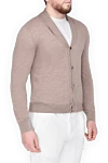 Bilancioni Men's cardigan made of wool and cashmere, beige - Embroidered brand logo. Turn-down collar. 70% wool, 30% cashmere. Closure: Buttons. Country of origin: Italy. Care: specialized cleaning - photo 3