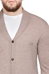 Bilancioni Men's cardigan made of wool and cashmere, beige - Embroidered brand logo. Turn-down collar. 70% wool, 30% cashmere. Closure: Buttons. Country of origin: Italy. Care: specialized cleaning - photo 5