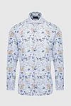 Orian Blue cotton shirt for men - flowers pattern. 100% cotton. Closure: buttons. Country of manufacture: Italy. Care: specialized cleaning - photo 1