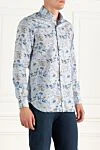 Orian Blue cotton shirt for men - flowers pattern. 100% cotton. Closure: buttons. Country of manufacture: Italy. Care: specialized cleaning - photo 3