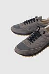 Brunello Cucinelli Gray leather sneakers for women - contrasting inserts, stitching. leather. lacing. Country of origin: Italy. Care: specialized cleaning - photo 5