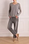 Gray jeans for women Brunello Cucinelli - contrasting seams, scuffs. three front pockets, two back pockets. 70% cotton, 20% viscose, 10% polymer. zipper, buttons. Country of origin: Italy. Care: specialized cleaning - photo 2