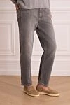 Brunello Cucinelli Gray jeans for women - contrasting seams, scuffs. three front pockets, two back pockets. 70% cotton, 20% viscose, 10% polymer. zipper, buttons. Country of origin: Italy. Care: specialized cleaning - photo 3