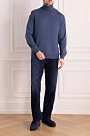 Men's blue wool golf Cesare di Napoli - High neck. 100% wool. Country of manufacture: Italy. Care: specialized cleaning - photo 2