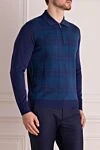 Cesare di Napoli Wool long sleeve polo blue for men - cage pattern. Long sleeve. 100% wool. Closure: Zipper. Country of manufacture: Italy. Care: specialized cleaning - photo 3