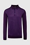 Cesare di Napoli Wool, Silk and Cashmere Long Sleeve Polo Violet for men - Textured pattern. Long sleeve. 60% wool, 30% silk, 10% cashmere. Buttons. Country of manufacture: Italy. Care: specialized cleaning - photo 1