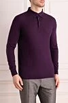 Cesare di Napoli Wool, Silk and Cashmere Long Sleeve Polo Violet for men - Textured pattern. Long sleeve. 60% wool, 30% silk, 10% cashmere. Buttons. Country of manufacture: Italy. Care: specialized cleaning - photo 3