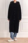 Пальто из хлопка и модала синее женское Ava Adore - воротник с мехом. 84% хлопок, 16% модал, натуральный мех. кнопки. два боковых кармана . Страна производитель: Италия. Уход: специализированная чистка - фото 2