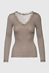 Max&Moi Beige silk and cotton blouse for women - lace on the neckline. silk, cotton. Country of origin: France. Care: specialized cleaning - photo 1