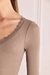 Max&Moi Beige silk and cotton blouse for women - lace on the neckline. silk, cotton. Country of origin: France. Care: specialized cleaning - photo 5