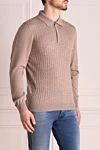 Cesare di Napoli Long Sleeve Polo in Silk, Cashmere and Wool Beige for men - Embossed pattern. Long sleeve. 60% wool, 30% silk, 10% cashmere. Closure: Zipper. Country of manufacture: Italy. Care: specialized cleaning - photo 3