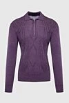 Cesare di Napoli Long Sleeve Polo in Silk and Cashmere Violet for men - Textured pattern. Long sleeve. 70% cashmere, 30% silk. Closure: Zipper. Country of manufacture: Italy. Care: specialized cleaning - photo 1