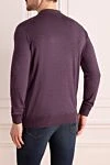 Cesare di Napoli Long Sleeve Polo in Silk and Cashmere Violet for men - Textured pattern. Long sleeve. 70% cashmere, 30% silk. Closure: Zipper. Country of manufacture: Italy. Care: specialized cleaning - photo 3