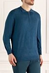 Cesare di Napoli Long Sleeve Polo in Silk and Cashmere blue for men - Textured pattern. Long sleeve. 70% cashmere, 30% silk. Closure: Zipper. Country of manufacture: Italy. Care: specialized cleaning - photo 3