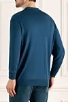 Long Sleeve Polo in Silk and Cashmere blue for men Cesare di Napoli - Textured pattern. Long sleeve. 70% cashmere, 30% silk. Closure: Zipper. Country of manufacture: Italy. Care: specialized cleaning - photo 4