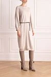 Peserico Beige dress for women - contrasting belt. 70% wool, 20% silk, 10% cashmere. Country of manufacture: Italy. Care: specialized cleaning - photo 3