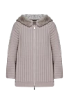 Peserico Beige cardigan for women - zipper. sewn fur hood, textured stripes. two side pockets. 70% wool, 20% silk, 10% cashmere. Country of origin: Italy. Care: specialized cleaning - photo 1