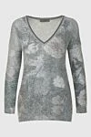 D.Exterior Gray jumper for women - V-neck, floral pattern, sequins. 61% polyester, 26% wool, 10% alpaca, 3% cashmere. Country of manufacture: Italy. Care: specialized cleaning - photo 1