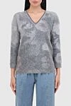 D.Exterior Gray jumper for women - V-neck, floral pattern, sequins. 61% polyester, 26% wool, 10% alpaca, 3% cashmere. Country of manufacture: Italy. Care: specialized cleaning - photo 3