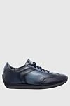 Santoni Blue leather sneakers for men - worn effect. 100% genuine leather. lacing. height 2 cm. Country of manufacture: Italy. Care: specialized cleaning - photo 1