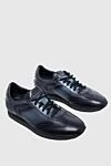 Santoni Blue leather sneakers for men - worn effect. 100% genuine leather. lacing. height 2 cm. Country of manufacture: Italy. Care: specialized cleaning - photo 3