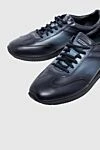 Santoni Blue leather sneakers for men - worn effect. 100% genuine leather. lacing. height 2 cm. Country of manufacture: Italy. Care: specialized cleaning - photo 5