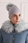 Gray cap made of wool and metallized thread for women Panicale - pom-pom with natural fur, textured knitting. wool, metallized thread. Country of manufacture: Italy. Care: specialized cleaning - photo 2