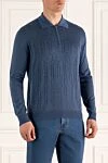 Cesare di Napoli Long-sleeved silk and cashmere polo blue for men - Textured pattern. Long sleeve. 70% cashmere, 30% silk. Closure: Zipper. Country of origin: Italy. Care: specialized cleaning - photo 3