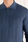 Cesare di Napoli Long-sleeved silk and cashmere polo blue for men - Textured pattern. Long sleeve. 70% cashmere, 30% silk. Closure: Zipper. Country of origin: Italy. Care: specialized cleaning - photo 5