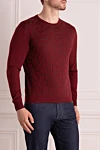 Cesare di Napoli Wool, cashmere and silk jumper burgundy for men - Geometric pattern. 60% wool, 30% silk, 10% cashmere. Country of manufacture: Italy. Care: specialized cleaning - photo 3