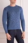 Cesare di Napoli Blue wool, cashmere and silk jumper for men - Geometric pattern. 60% wool, 30% silk, 10% cashmere. Country of manufacture: Italy. Care: specialized cleaning - photo 3