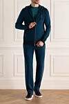 Куртка спортивная мужская из кашемира синяя Stefano Ricci - Логотип бренда, контрастная отделка. Капюшон. 100% кашемир. Кулиска, молния. Два боковых кармана. Страна производитель: Италия. Уход: специализированная чистка - фото 2