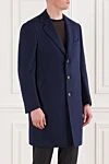 Tombolini Пальто классическое шерстяное синее с контрастным меховым шалевым воротником мужское - Контрастный меховой воротник. 100% шерсть. Пуговицы. Три боковых кармана, два внутренних кармана. 100% шёлк. Страна производитель: Италия. Уход: специализированная чистка - фото 3