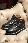 Black leather sneakers for men Doucal`s - contrast sole. 100% genuine leather. lacing. height 2cm. Country of manufacture: Italy. Care: specialized cleaning - photo 6