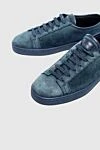 Santoni Blue suede sneakers for men - fur lining. 100% suede. lacing. height 2 cm. Country of origin: Italy. Care: specialized cleaning - photo 5