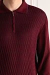 Cesare di Napoli Long sleeve polo in silk and cashmere burgundy for men - Fantasy Pattern. Long sleeve. 70% cashmere, 30% silk. Closure: Zipper. Country of manufacture: Italy. Care: specialized cleaning - photo 5