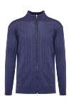 Cesare di Napoli Men's cardigan made of wool, cashmere and silk blue - Stripe pattern. High collar. 60% wool, 30% cashmere, 10% silk. Closure: Zipper. Country of manufacture: Italy. Care: specialized cleaning - photo 1