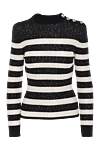 Balmain Black viscose and polyester jumper for women - striped pattern, buttons on the shoulders, lurex. 75% viscose, 25% polyester. Country of manufacture: Italy. Care: specialized cleaning - photo 1