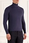 Cesare di Napoli Men's golf in wool, silk and cashmere blue - Rib. High neck. 60% wool, 30% silk, 10% cashmere. Country of manufacture: Italy. Care: specialized cleaning - photo 3