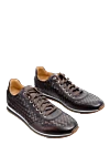 Magnanni Brown leather sneakers for men - contrasting sole, textured leather weaving. 100% genuine leather. lacing. height 2 cm. Country of manufacture: Italy. Care: specialized cleaning - photo 3