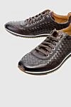 Magnanni Brown leather sneakers for men - contrasting sole, textured leather weaving. 100% genuine leather. lacing. height 2 cm. Country of manufacture: Italy. Care: specialized cleaning - photo 5