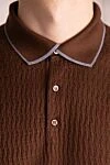 Cesare di Napoli Silk polo brown for men - Contrasting lines on cuffs and collar, embossed pattern. 100% silk. Buttons. Country of manufacture: Italy. Care: specialized cleaning - photo 5