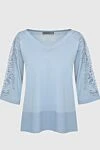 D.Exterior Blue viscose and polyamide jumper for women - V-neck, lace on the sleeves. 80% viscose, 20% polyamide. Country of manufacture: Italy. Care: specialized cleaning - photo 1