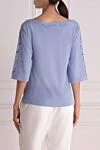 Blue viscose and polyamide jumper for women D.Exterior - V-neck, lace on the sleeves. 80% viscose, 20% polyamide. Country of manufacture: Italy. Care: specialized cleaning - photo 4