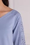 D.Exterior Blue viscose and polyamide jumper for women - V-neck, lace on the sleeves. 80% viscose, 20% polyamide. Country of manufacture: Italy. Care: specialized cleaning - photo 5